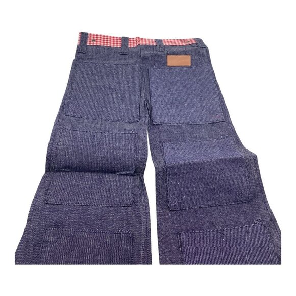 Denim Shoe Bag Unisex Red Gingham Trim & Multiple Pockets For 3 Pair of Shoes - Picture 3 of 13